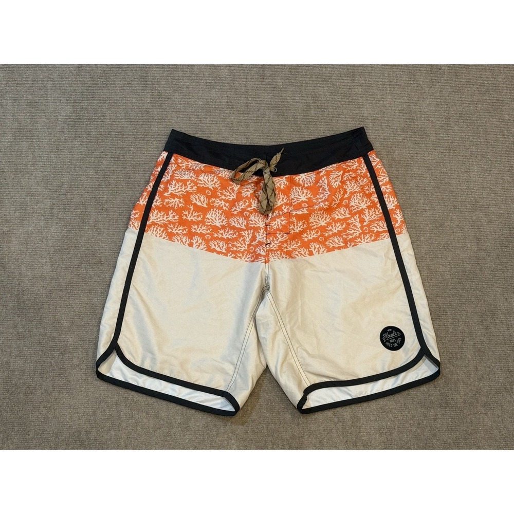 Howler Brothers Board Shorts Mens 32 Orange Coral Pattern Swim Trunks Beach